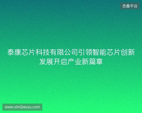 泰康芯片科技有限公司引领智能芯片创新发展开启产业新篇章